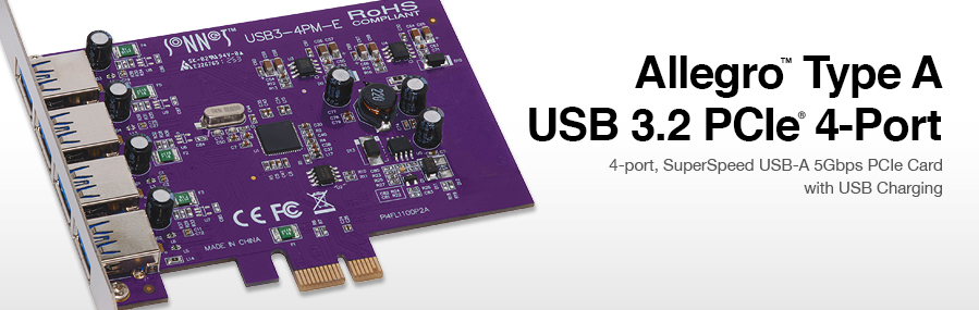 Allegro Type A USB 3.2 PCIe 4-Port Card